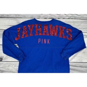 PINK /  5TH & OCEAN KANSAS JAYHAWKS LONG SLEEVE TOP Size Medium BLUE/RED SEQUINS